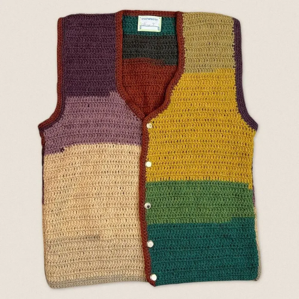 Vintage Crochet Hand Knit Sweater Vest Color block Small / Medium